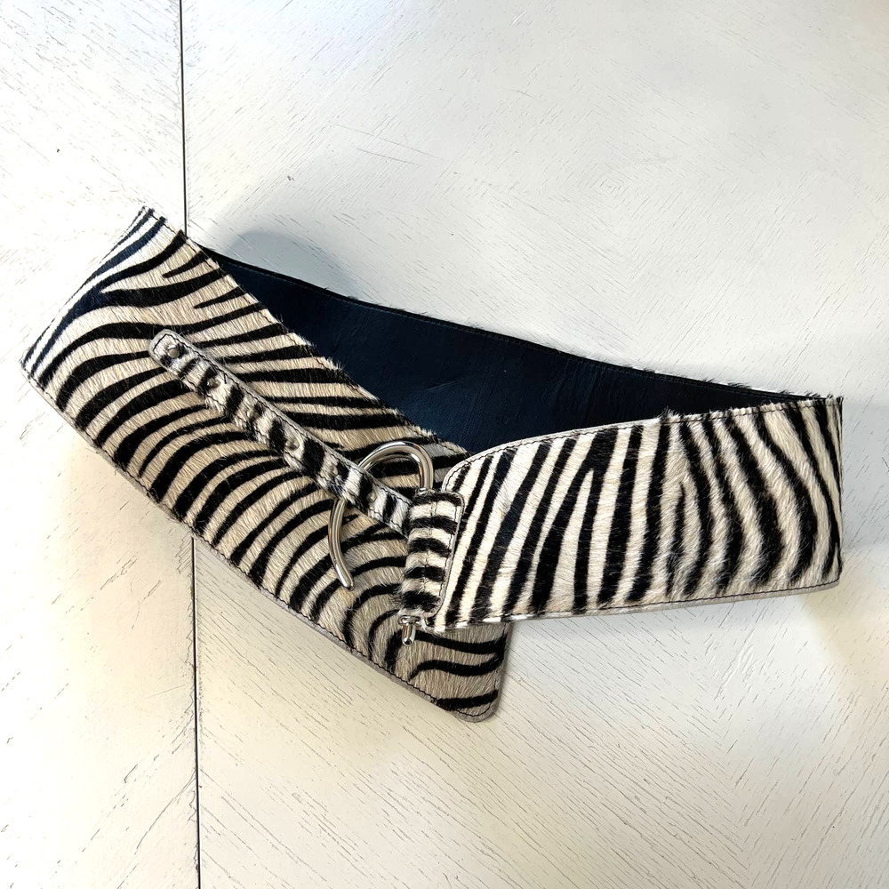 Topaz Asymmetrical Zebra Print Leather Belt Made in Italy